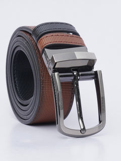 Light Brown & Black Textured Reversible Leather Belt (BELT-605)