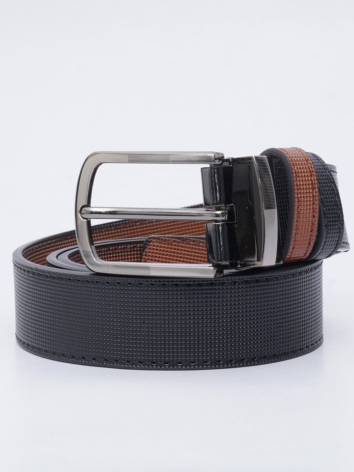 Light Brown & Black Textured Reversible Leather Belt (BELT-605)