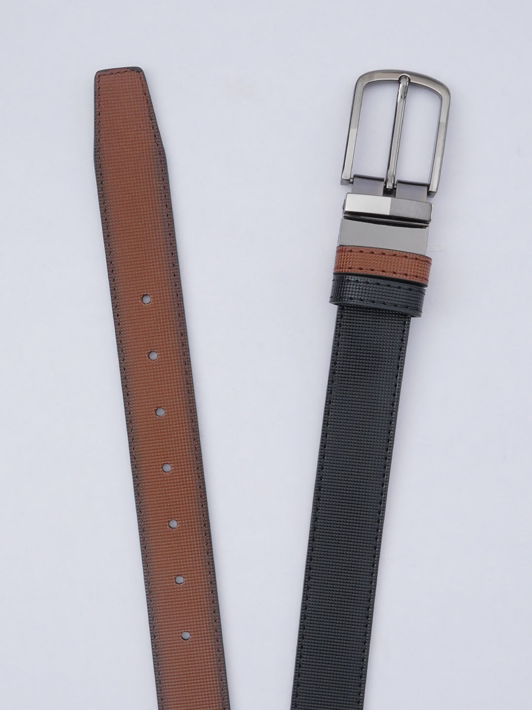 Light Brown & Black Textured Reversible Leather Belt (BELT-605)