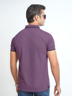 Purple Plain Contrast Tipping Half Sleeves Polo T-Shirt (POLO-577)