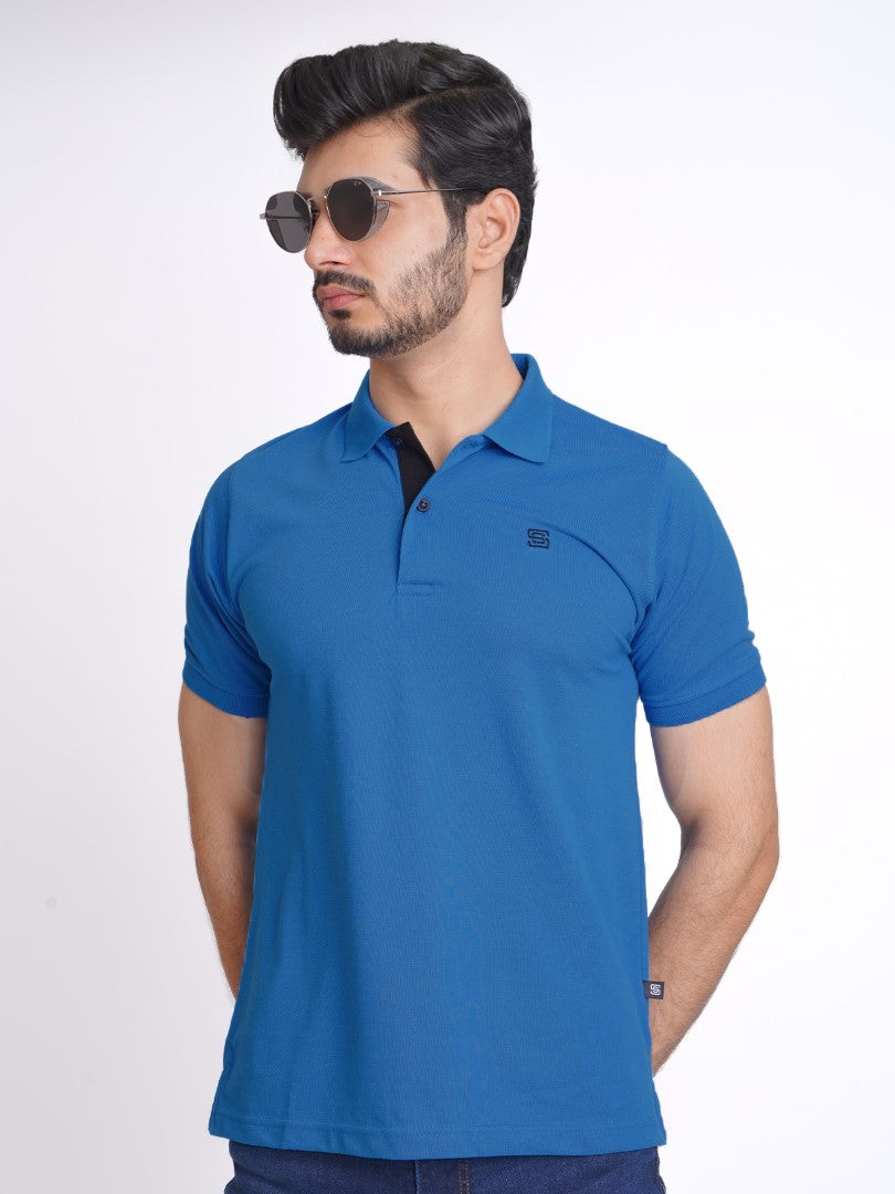 Royal Blue Half Sleeves Designer Polo T-Shirt (POLO-612)
