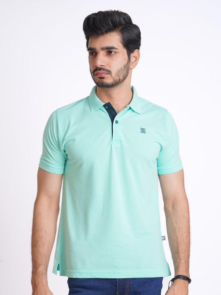 Sea Green Half Sleeves Designer Polo T-Shirt (POLO-620)