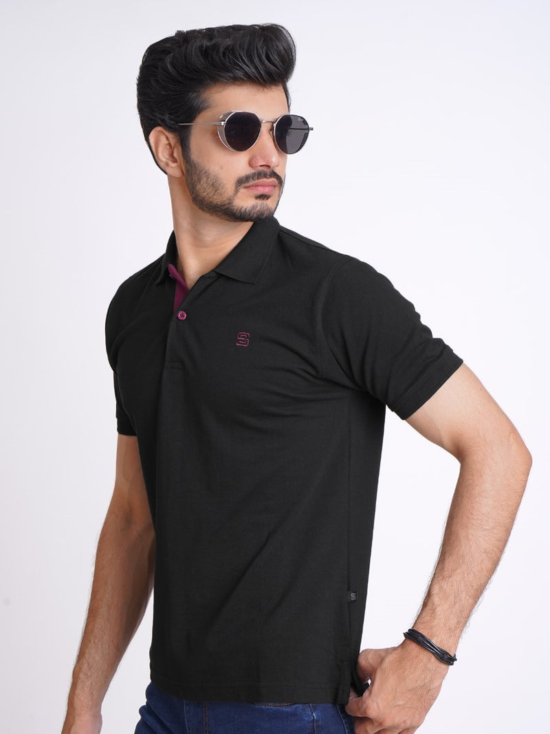 Black Half Sleeves Designer Polo T-Shirt (POLO-617)