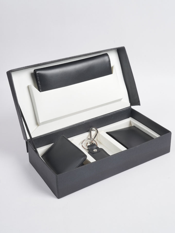 4 Pieces Set of Leather Gift Box,  Black Leather-(W-217)