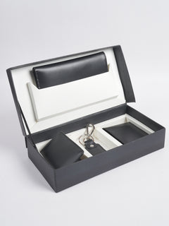 4 PIECES SET OF LEATHER GIFT BOX,  Black Leather-(W-217)