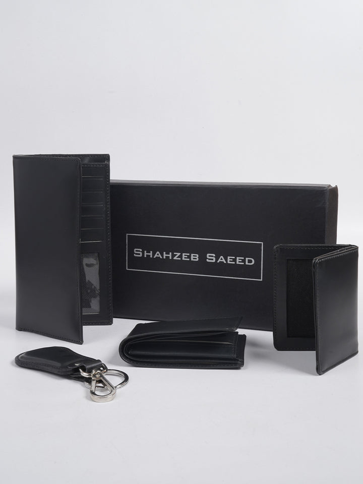 4 Pieces Set of Leather Gift Box,  Black Leather-(W-217)