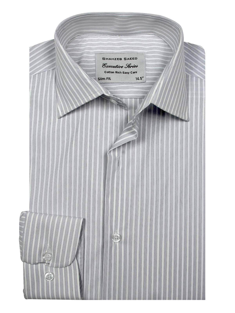 Light Grey & White Stripe, Elite Edition, French Collar Men’s Formal Shirt  (RTW-2235)