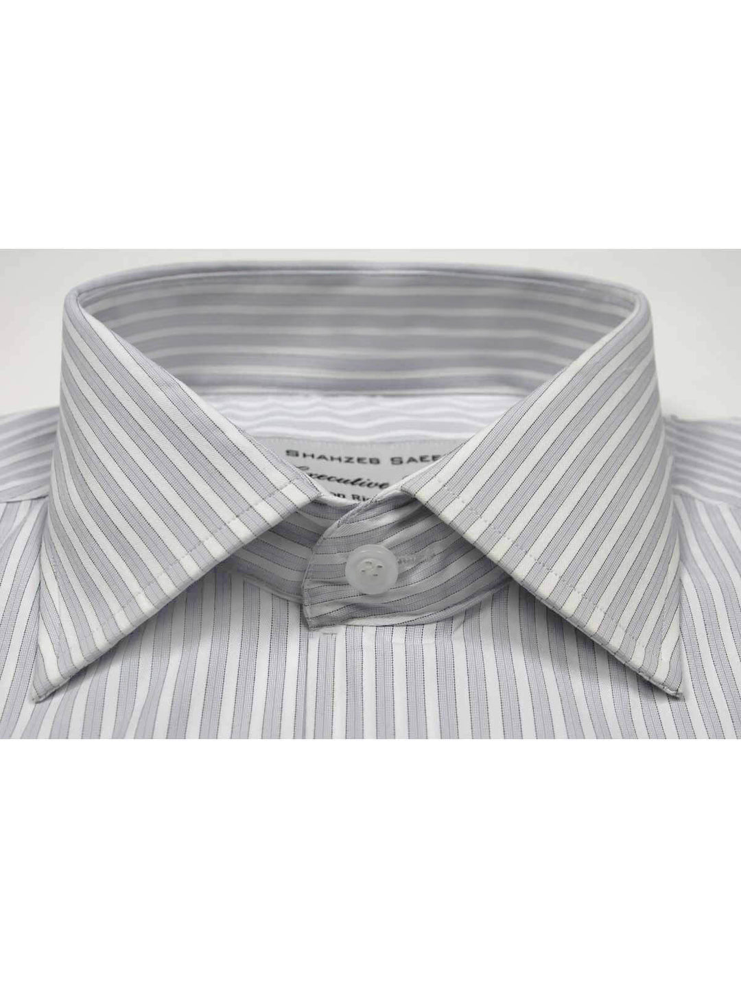 Light Grey & White Stripe, Elite Edition, French Collar Men’s Formal Shirt  (RTW-2235)