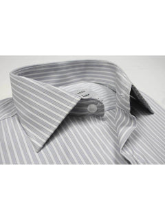 Light Grey & White Stripe, Elite Edition, French Collar Men’s Formal Shirt  (RTW-2235)