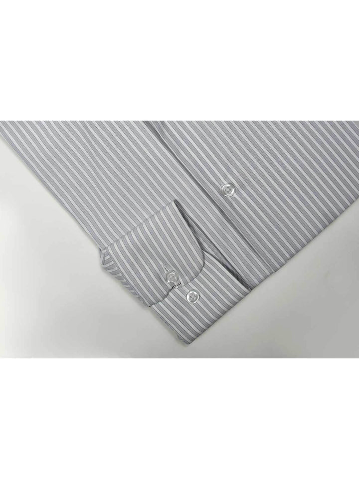 Light Grey & White Stripe, Elite Edition, French Collar Men’s Formal Shirt  (RTW-2235)