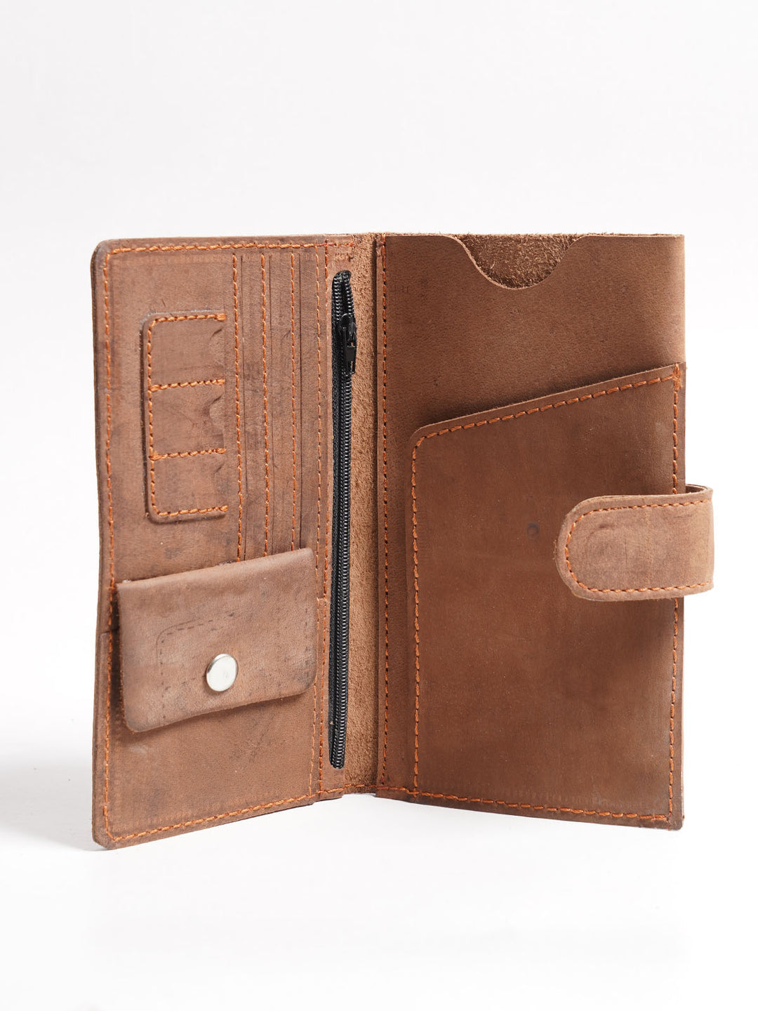 Brown Textured Leather Long Wallet (W-226)