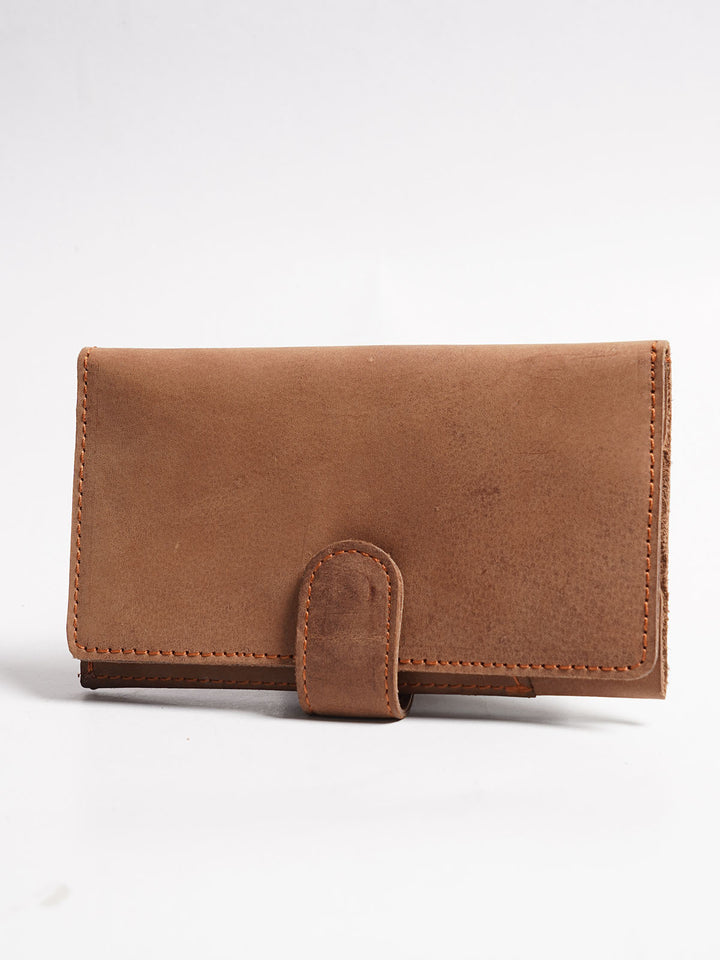 Brown Textured Leather Long Wallet (W-226)