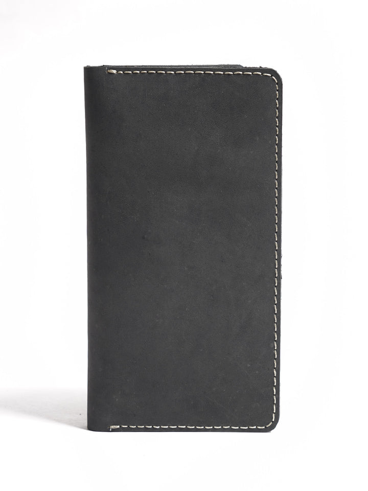 Black Leather Long Wallet (W-227)