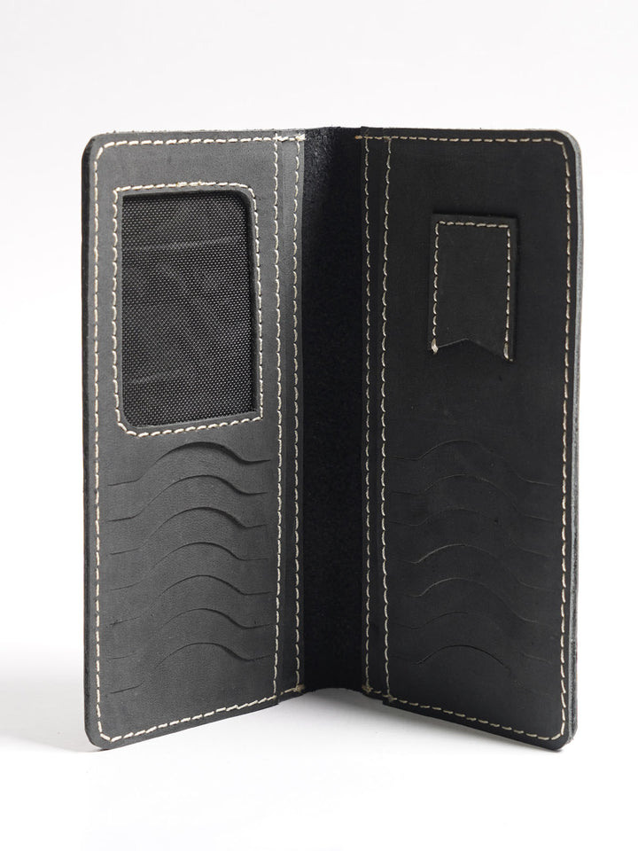 Black Leather Long Wallet (W-227)