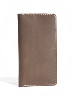 Brown Plain  Leather Long Wallet (W-228)