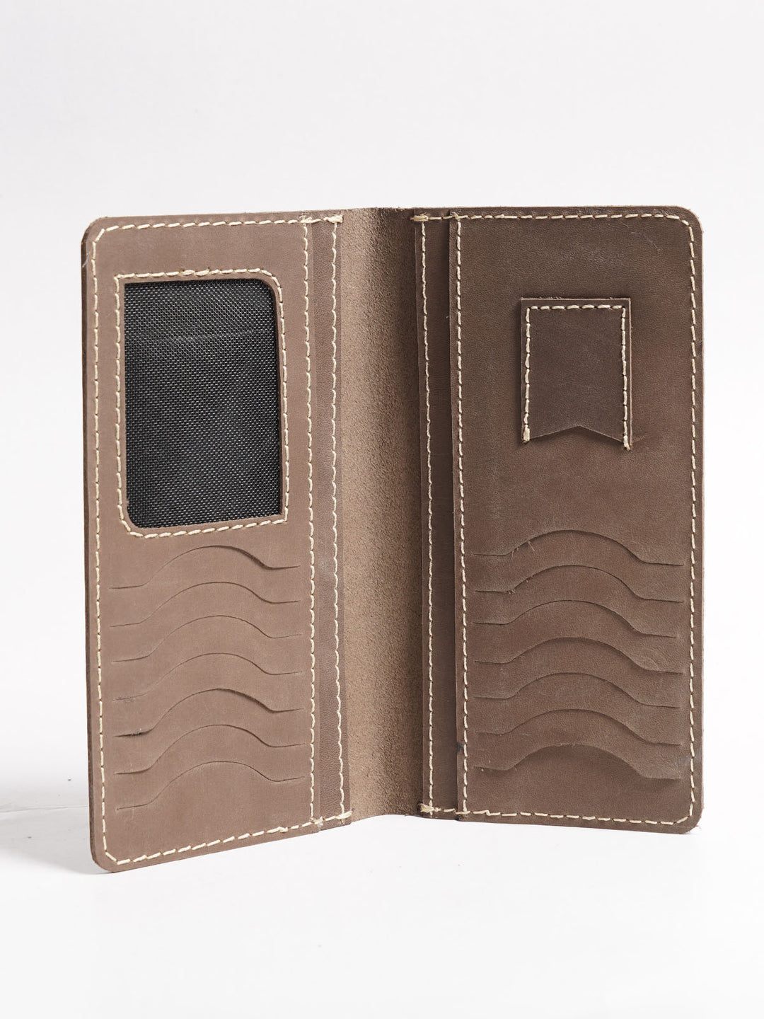 Brown Plain  Leather Long Wallet (W-228)