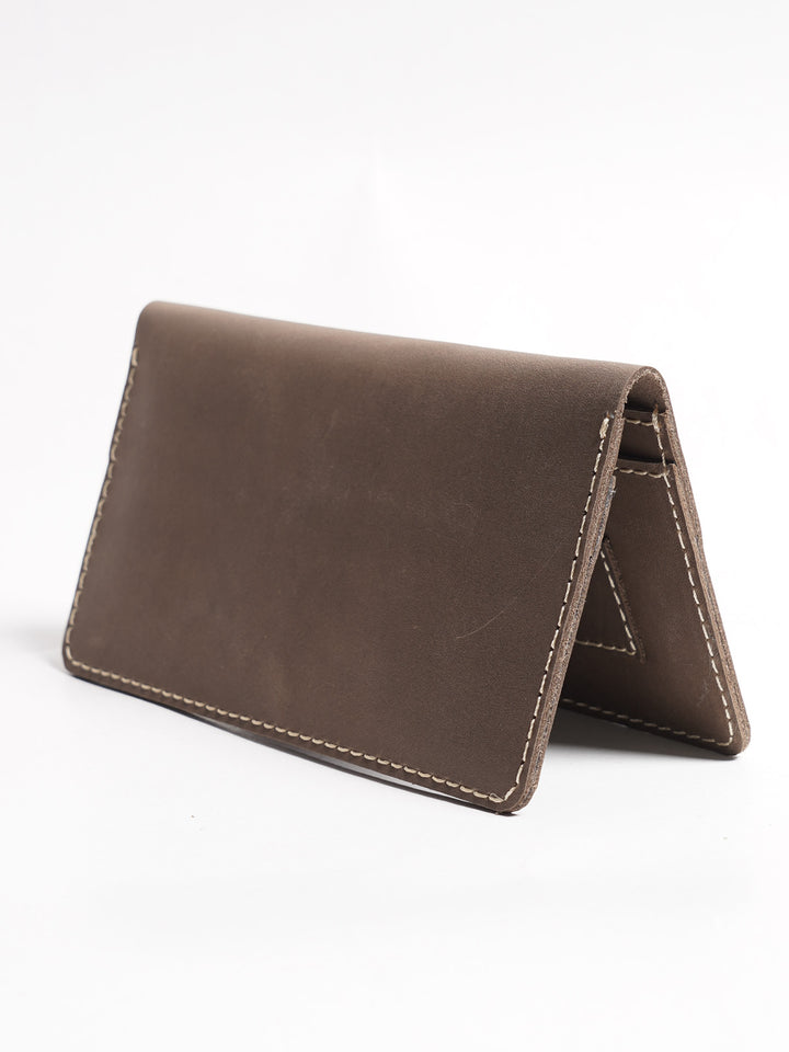 Brown Plain  Leather Long Wallet (W-228)