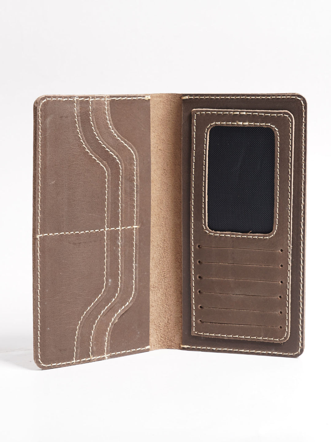 Brown Texture Leather Long Wallet (W-232)