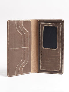 Brown Texture Leather Long Wallet (W-232)