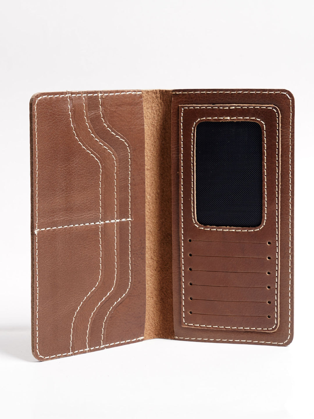 Brown Textured Leather Long Wallet (W-233)