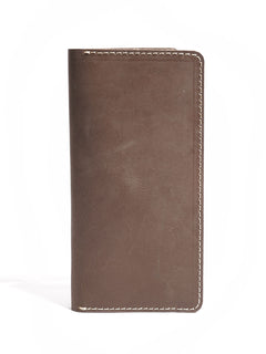 Brown Plain Leather Long Wallet (W-236)