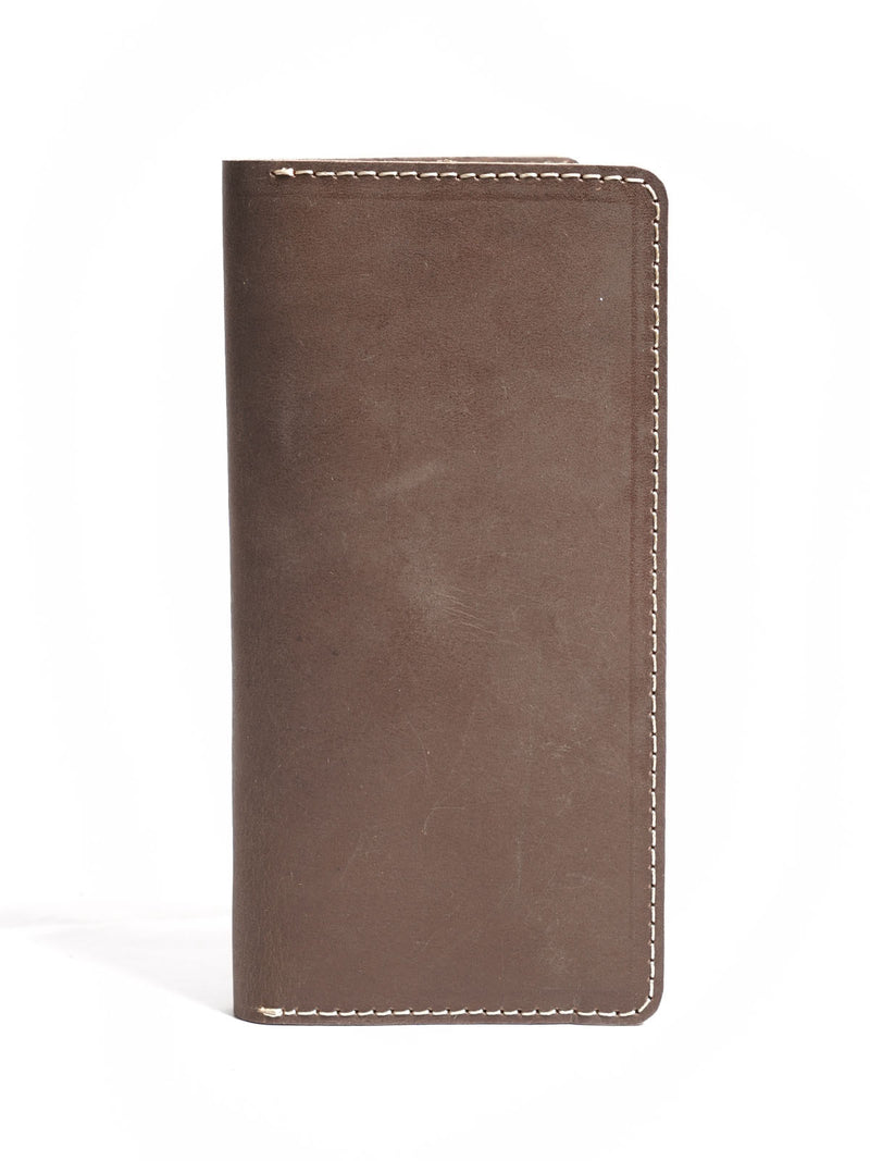 Brown Plain Leather Long Wallet (W-236)