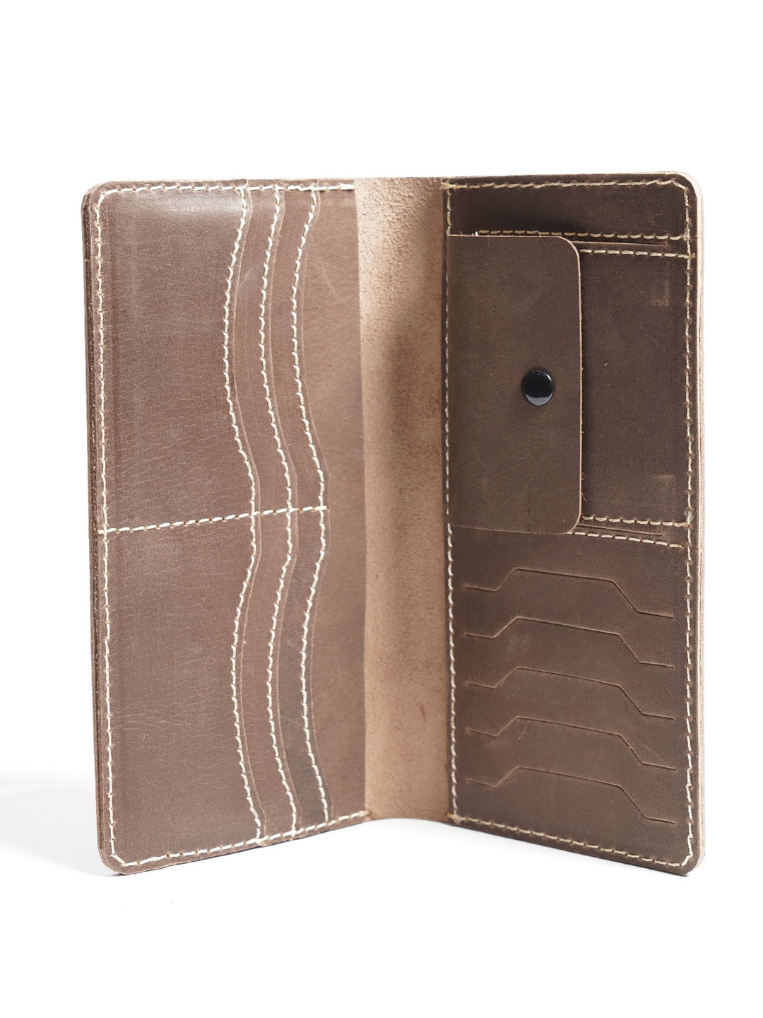 Brown Plain Leather Long Wallet (W-236)