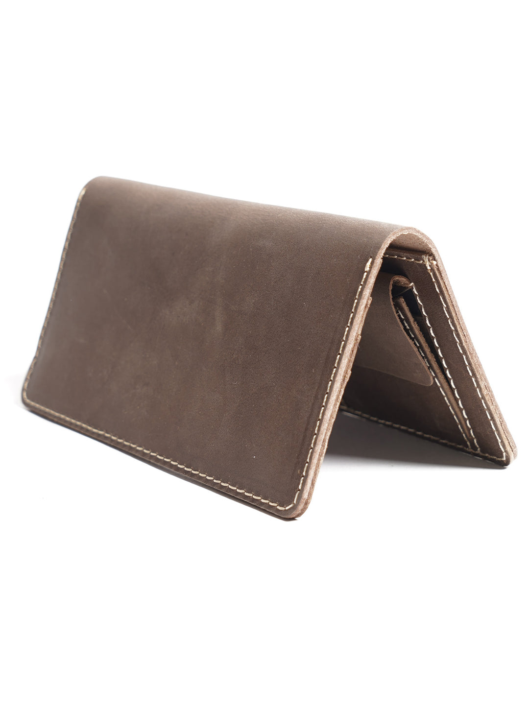 Brown Plain Leather Long Wallet (W-236)