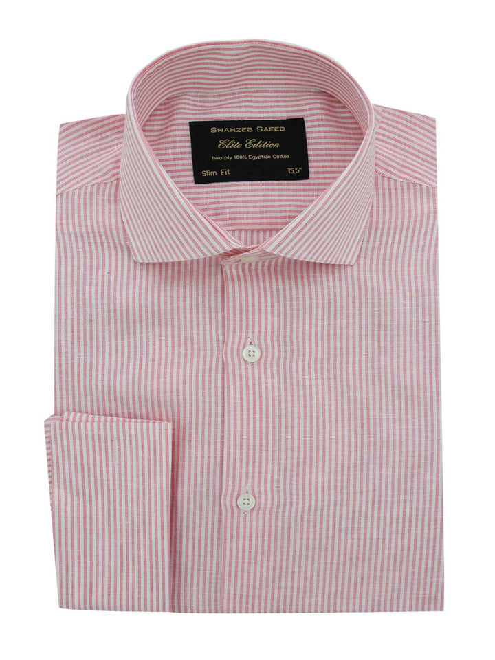 White & Pink Stripe, Elite Edition, French Collar Men’s Formal Shirt  (RTW-2416)