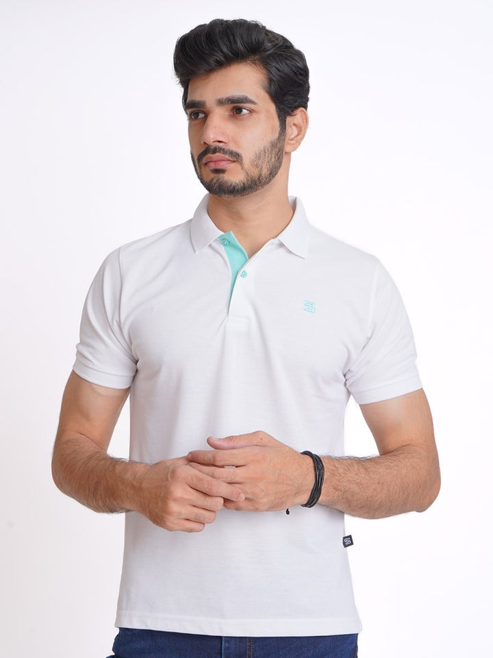 White Half Sleeves Designer Polo T-Shirt (POLO-613)