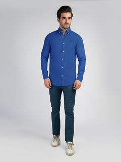 Blue Self Button Down Casual Shirt (CSW-318)