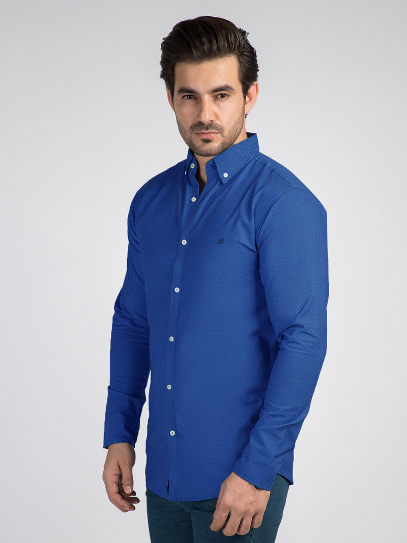 Blue Self Button Down Casual Shirt (CSW-318)