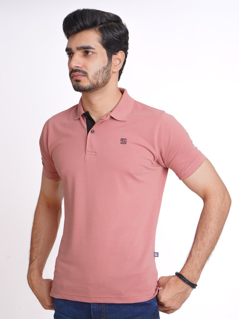 Tea Pink Half Sleeves Designer Polo T-Shirt (POLO-619)