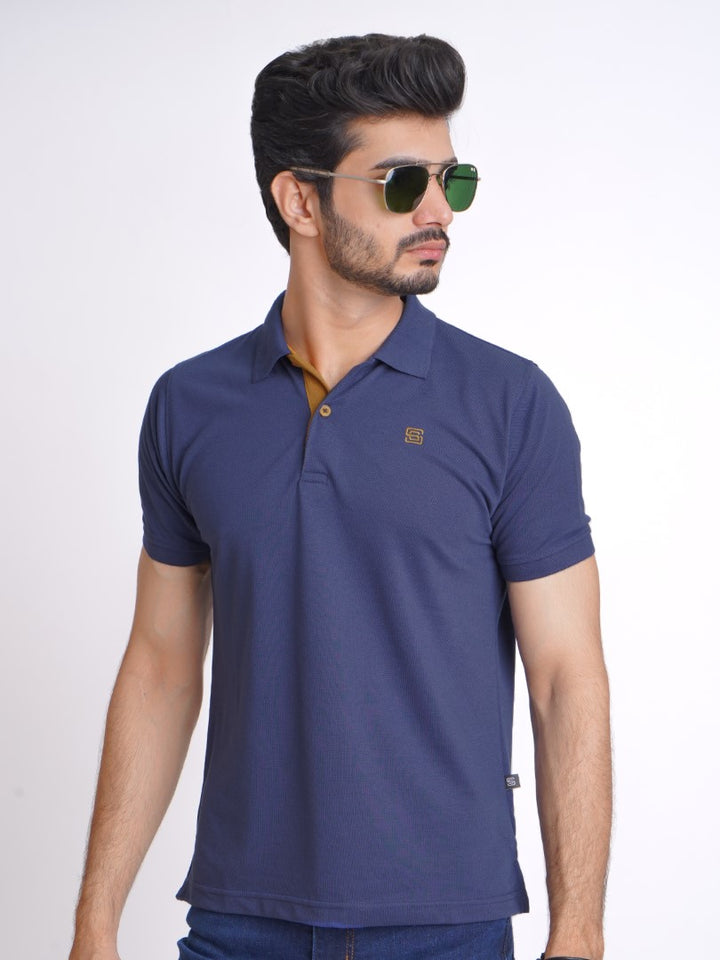 Sapphire Blue Half Sleeves Designer Polo T-Shirt (POLO-611)