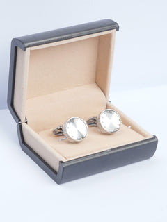 Round Silver Contrast Designer Cufflink (CUFFLINK-556)