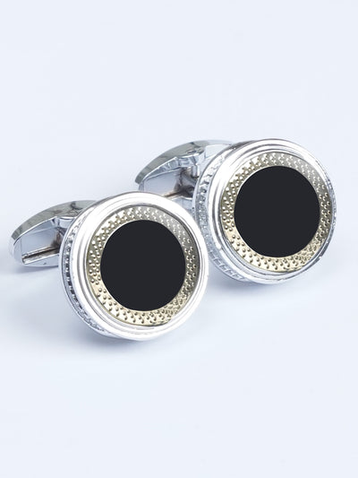 Round Silver Contrast Designer Cufflink (CUFFLINK-557)