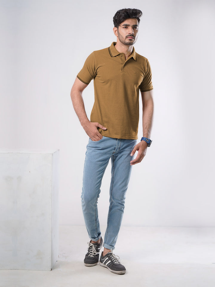 Mustard Plain Contrast Tipping Half Sleeves Polo T-Shirt (POLO-576)