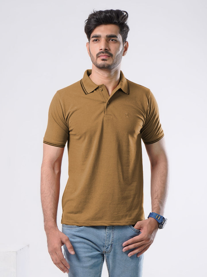 Mustard Plain Contrast Tipping Half Sleeves Polo T-Shirt (POLO-576)