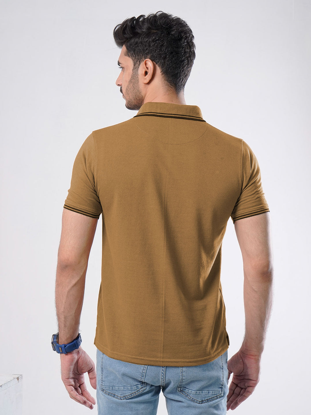 Mustard Plain Contrast Tipping Half Sleeves Polo T-Shirt (POLO-576)