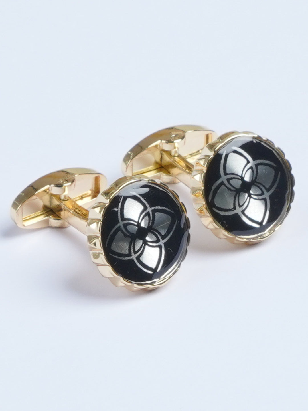 Gold Round Black Contrast Cufflink  (CUFFLINK-578)