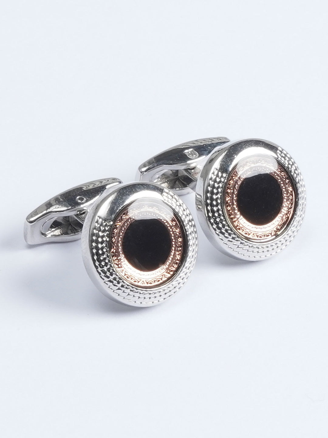 Round Silver Contrast Designer Cufflink  (CUFFLINK-579)