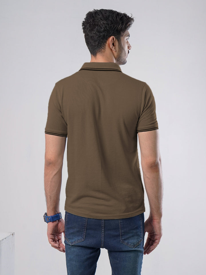 Brown Plain Contrast Tipping Half Sleeves Polo T-Shirt (POLO-580)