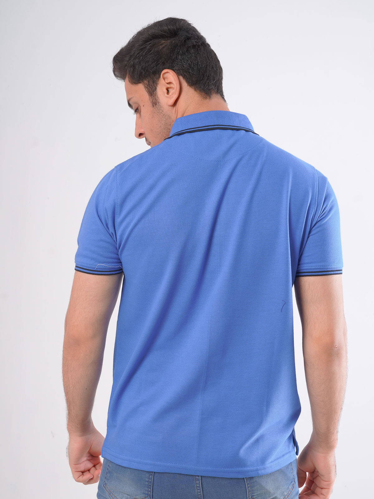 Light Blue Plain Contrast Tipping Half Sleeves Polo T-Shirt (POLO-583)