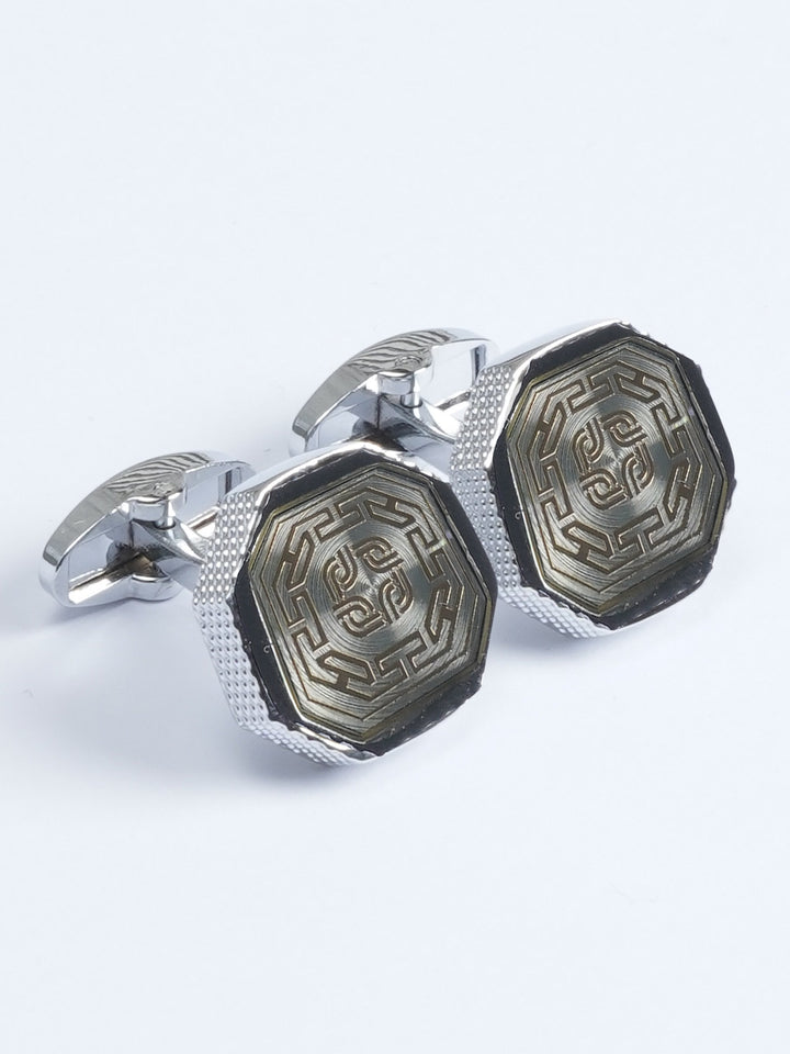 Silver Contrast Round Designer Cufflink  (CUFFLINK-588)