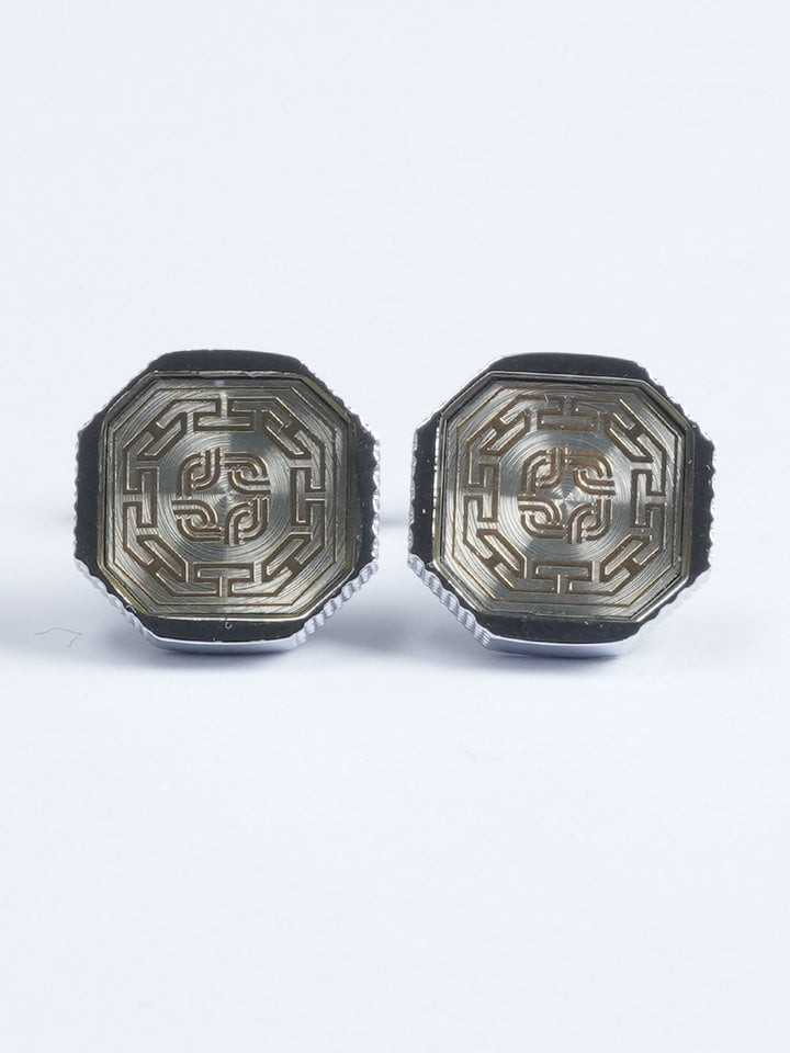 Silver Contrast Round Designer Cufflink  (CUFFLINK-588)