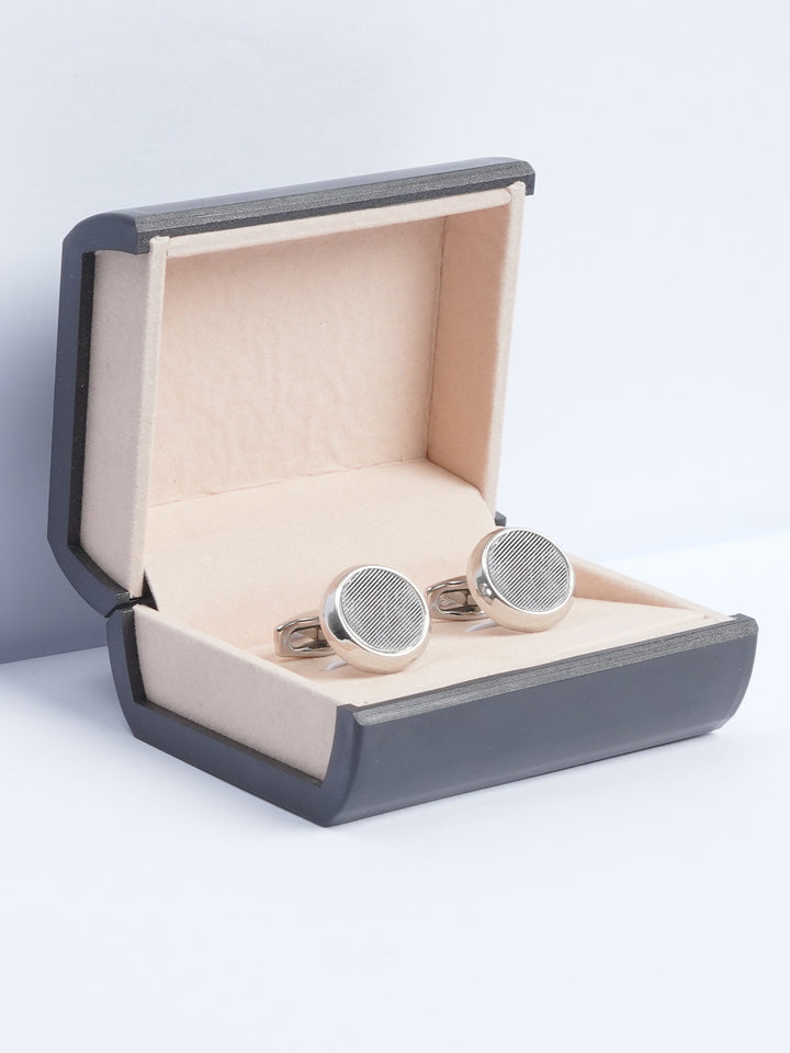 Silver Contrast Round Designer Cufflink  (CUFFLINK-590)