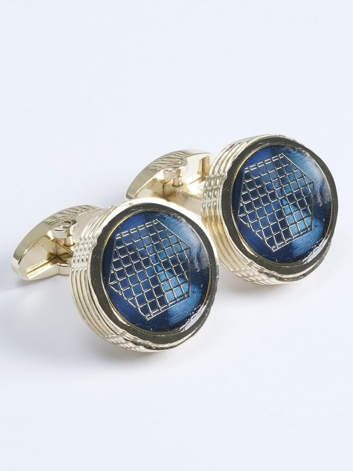 Golden & Blue Contrast Round Designer Cufflink  (CUFFLINK-592)