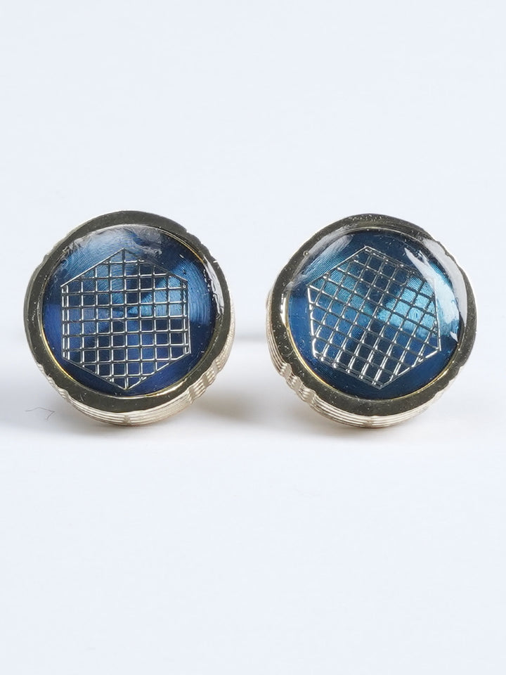 Golden & Blue Contrast Round Designer Cufflink  (CUFFLINK-592)