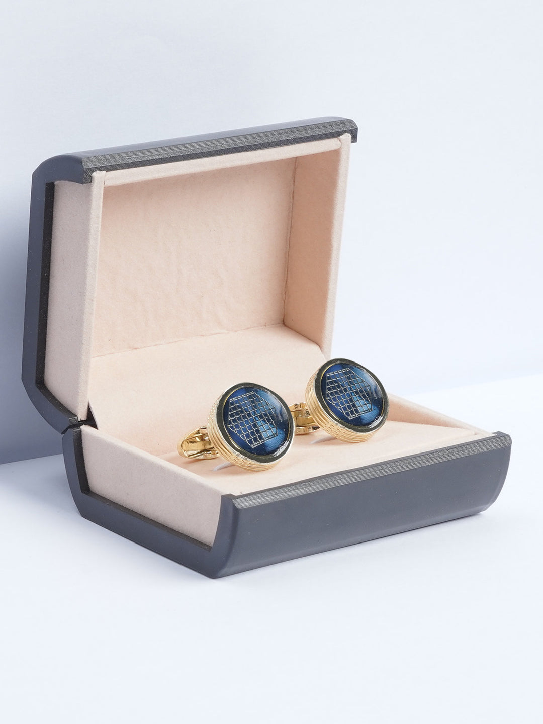 Golden & Blue Contrast Round Designer Cufflink  (CUFFLINK-592)