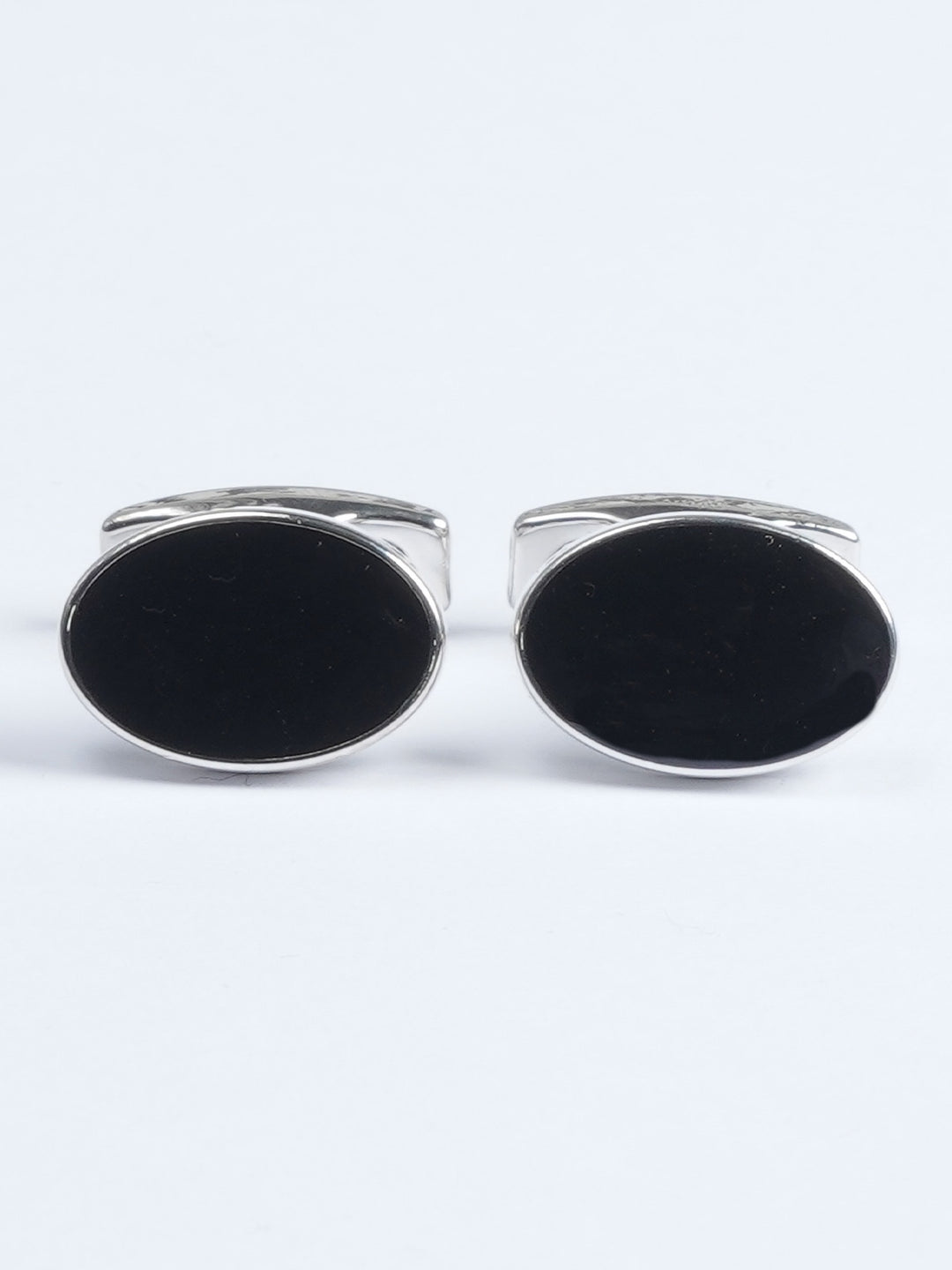 Silver Oval Black Stone Cufflink  (CUFFLINK-598)